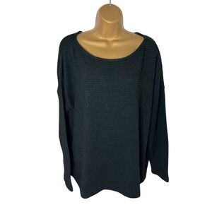 J. Jill Oversized Boxy Ribbed Knit Pullover Drop Shoulder Sweater Dark Green L